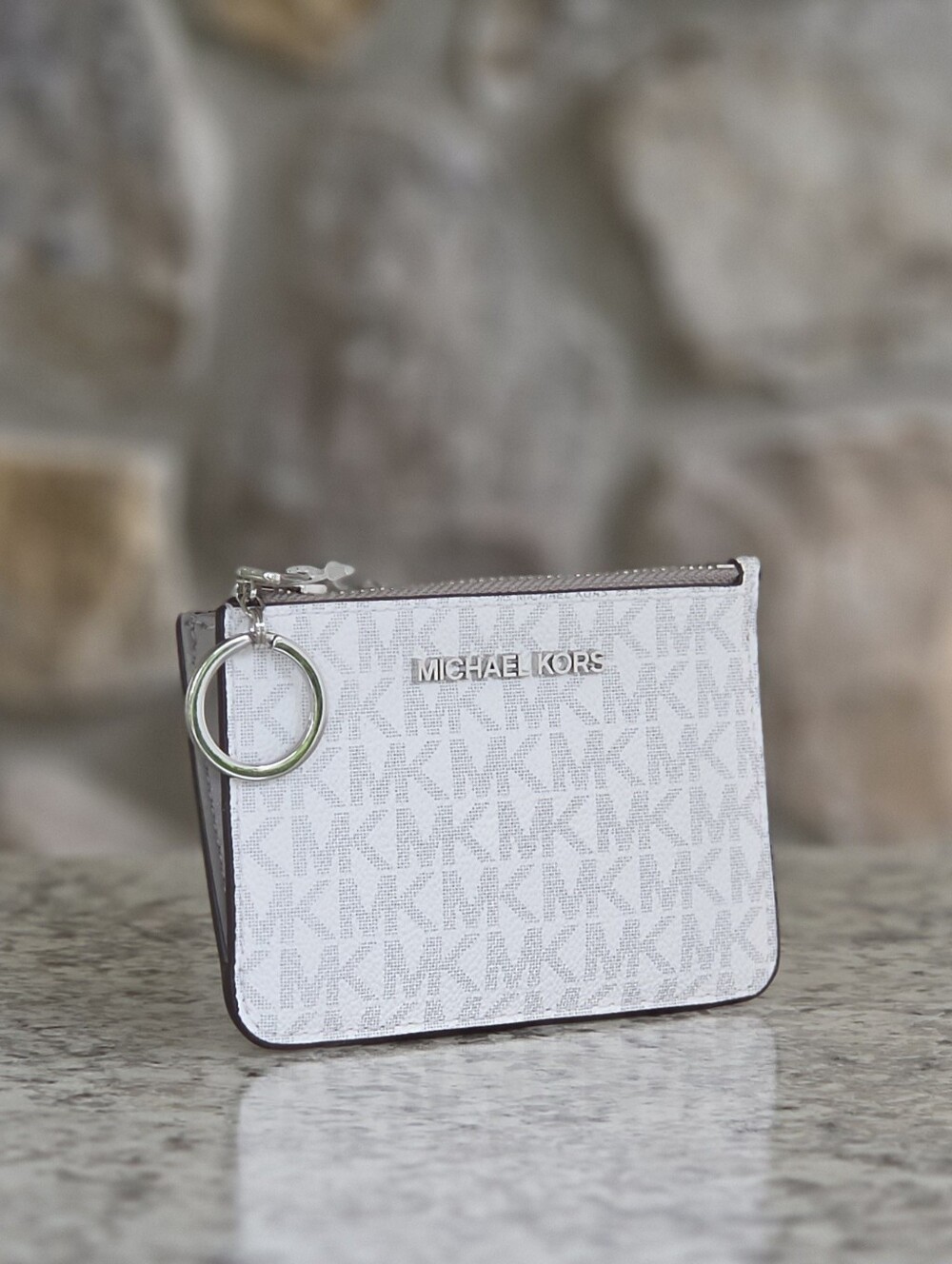 Michael Kors Jet Set Logo Small White Coin Pouch Wallet